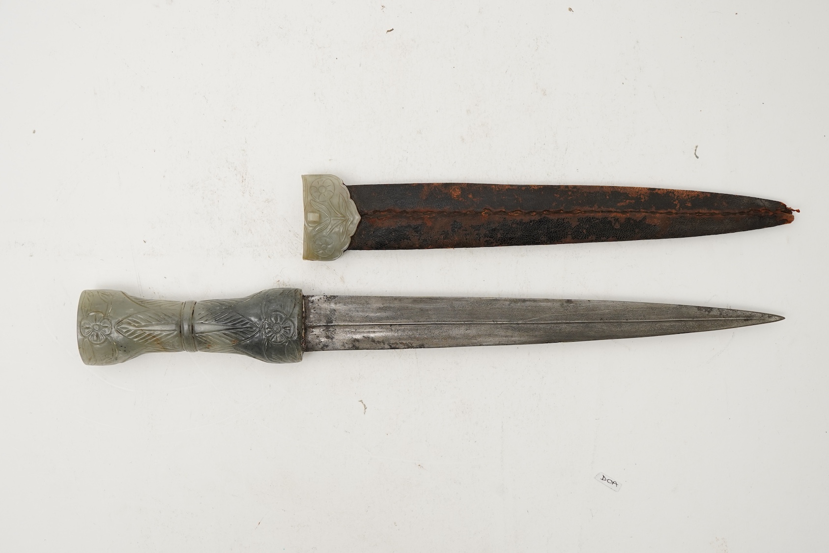 A Chinese or Indian Mughal style jade mounted dagger, 19th century